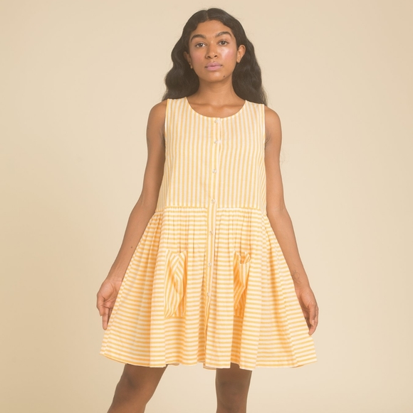 Samantha Pleet Sunbeam Dress, Yellow and White Striped Sun Dress, XS - Picture 6 of 6